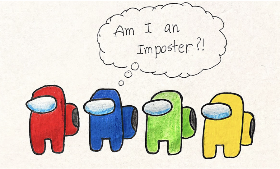 In the multiplayer game Among Us, players wonder “Who is the imposter?” Using the Among Us characters, I created a drawing which turns that question around to ask, as those with imposter syndrome will ask themselves, “Am I an imposter?”