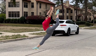 The pandemic has limited dancers ability to access studios. In response, Jeanine Yuen practices in open spaces. 
