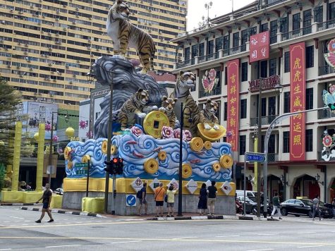 A street in Singapores Chinatown acknowledges the Year of the Tiger. According to the Chinese zodiac, the Tiger is associated with strength and bravery. Those born under this sign are said to be energetic, risk-takers who love competition.