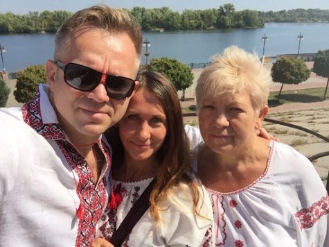 Coach Oleg (left) with his wife, Katya (middle), and mother, Zina (right)