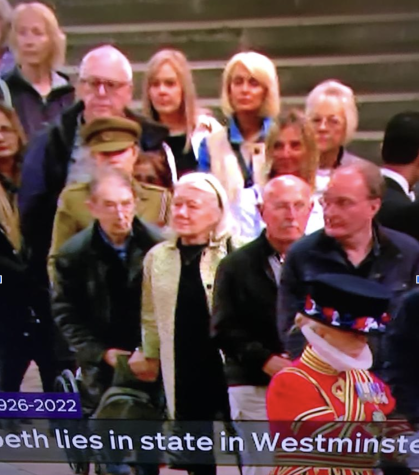Mrs. Stanford, caught on Channel 4 News viewing the Queen lying in state.