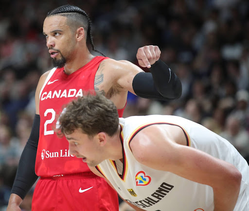 Dillon Brooks (left) playing for Team Canada in the 2023 FIBA World Cup.

