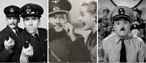 (Left) Armstrong and Miller as the British RAF Pilots, (Center) Benny and Lombard as Joseph and Maria Tura, (Right) Chaplin as Hynkel, the Phooey. Source: IMDb