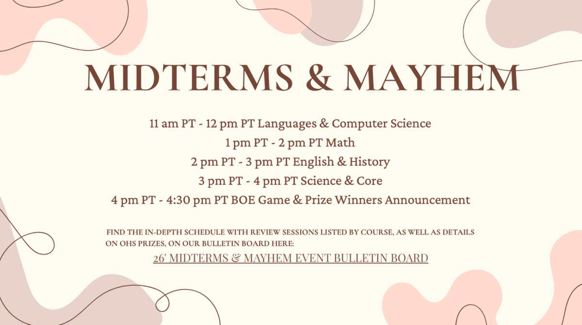 Midterms & Mayhem is a collaboration between The Board of Student Academic Support & Services, Board of Club Relations, Board of Events, Peer Tutors, Teaching Assistants, and The Writing & Tutoring Center. (Image courtesy The Board of Student Academic Support & Services)